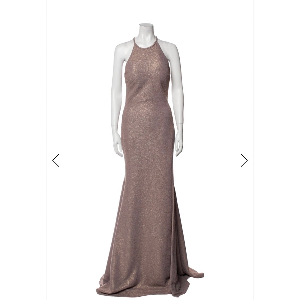Jovani Shimmery Taupe Strapless Evening Gown